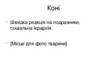 Коні Швидка реакція на подразники, соціальна ієрархія. [Місце для фото тварини]