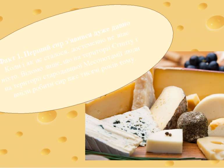 Факт 1. Перший сир з'явився дуже давно Коли і як це сталося, достеменно не зн...