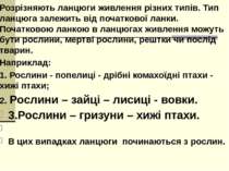 Розрізняють ланцюги живлення різних типів. Тип ланцюга залежить від початково...