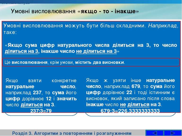Умовні висловлювання «якщо - то - інакше» Розділ 3. Алгоритми з повторенням і...