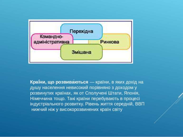Краї ни, що розвива ються — країни, в яких дохід на душу населення невисокий ...