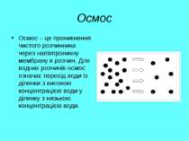 Осмос Осмос – це проникнення чистого розчинника через напівпроникну мембрану ...