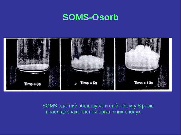 SOMS-Osorb SOMS здатний збільшувати свій об’єм у 8 разів внаслідок захоплення...