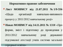 Нормативно-правове забезпечення Лист МОНМСУ від 21.07.2011 № 1/9-556 «Щодо ор...
