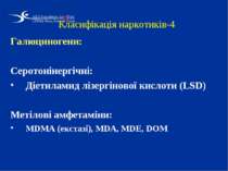 Класифікація наркотиків-4 Галюциногени: Серотонінергічні: Діетиламид лізергін...
