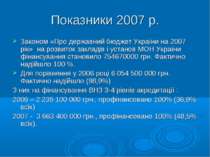 Показники 2007 р. Законом «Про державний бюджет України на 2007 рік» на розви...