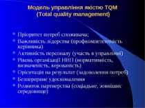 Модель управління якістю TQM (Total quality management) Пріоритет потреб спож...