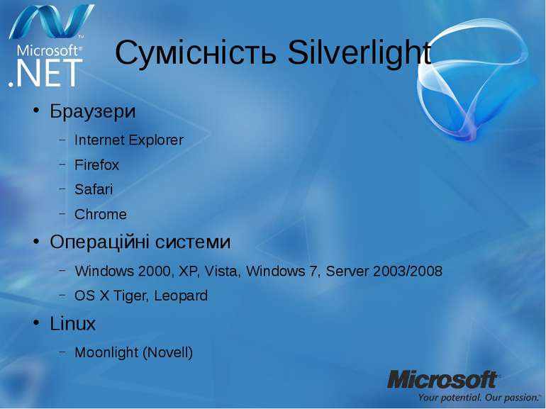 Сумісність Silverlight Браузери Internet Explorer Firefox Safari Chrome Опера...