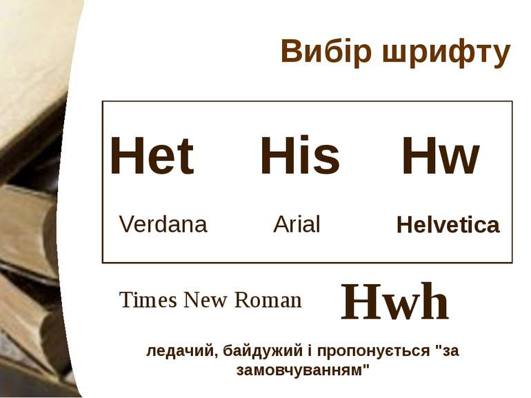 Вибір шрифту Verdana Arial Helvetica Times New Roman Hеt His Hw Hwh ледачий, ...