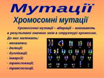 Хромосомні мутації – аберації – виникають в результаті значних змін в структу...