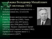 Ажажа Володимир Михайлович (19 листопада 1931) Український фізик (спеціальніс...