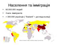 Населення та імміграція 60.000.000 людей 4 млн. іммігрантів > 300.000 українц...
