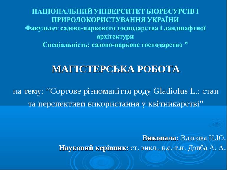 МАГІСТЕРСЬКА РОБОТА на тему: “Сортове різноманіття роду Gladiolus L.: стан та...