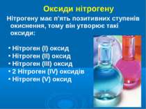 Оксиди нітрогену Нітрогену має п’ять позитивних ступенів окиснення, тому він ...