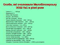 Особи, які очолювали Малобілозерську ЗОШ №1 в різні роки Саєнко А. Г. … - 194...