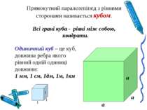 Прямокутний паралелепіпед з рівними сторонами називається кубом. Всі грані ку...
