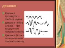 дихання Дихання Куссмауля – глибоке шумне Дихання Чейна-Стокса – при порушенн...