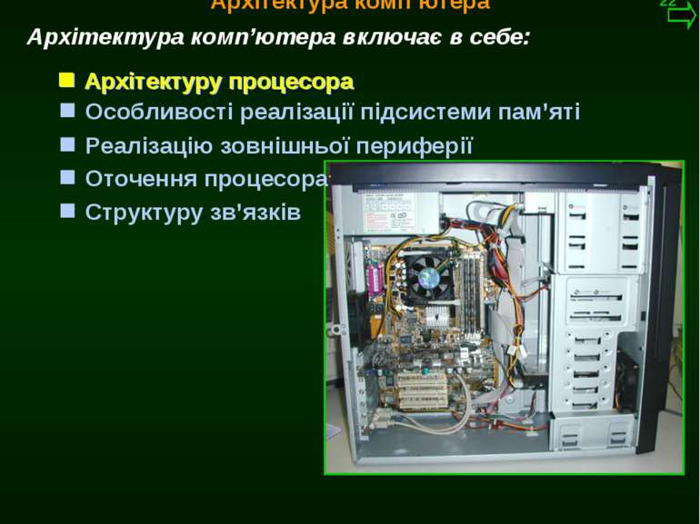 М.Кононов © 2009 E-mail: mvk@univ.kiev.ua Архітектура комп’ютера Архітектуру ...