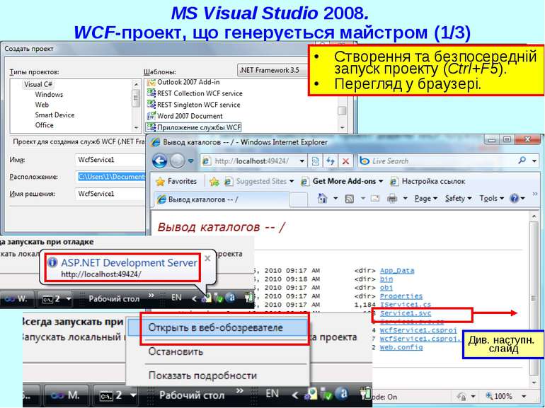 MS Visual Studio 2008. WCF-проект, що генерується майстром (1/3) Створення та...