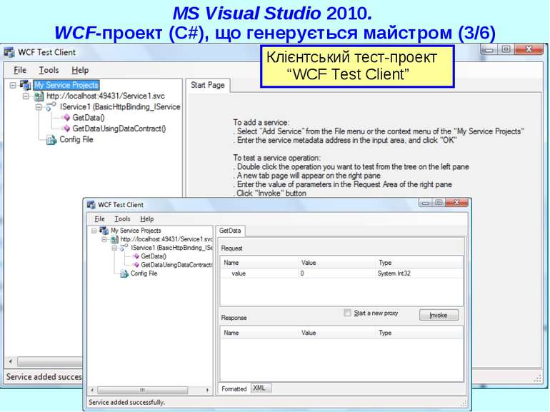 MS Visual Studio 2010. WCF-проект (C#), що генерується майстром (3/6) Клієнтс...