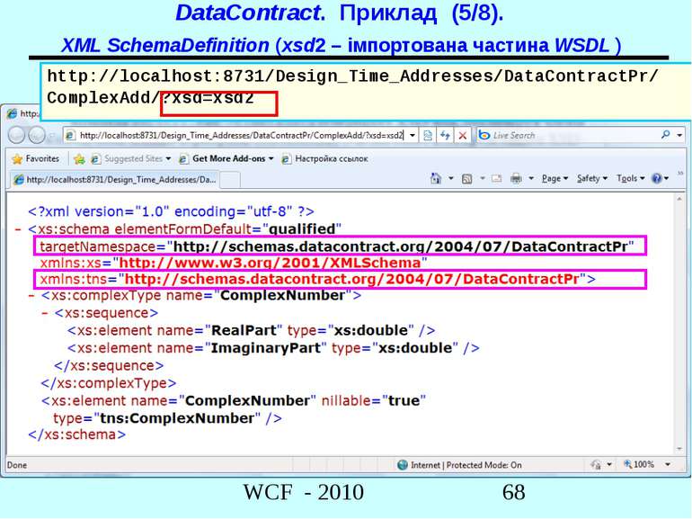 DataContract. Приклад (5/8). XML SchemaDefinition (xsd2 – імпортована частина...