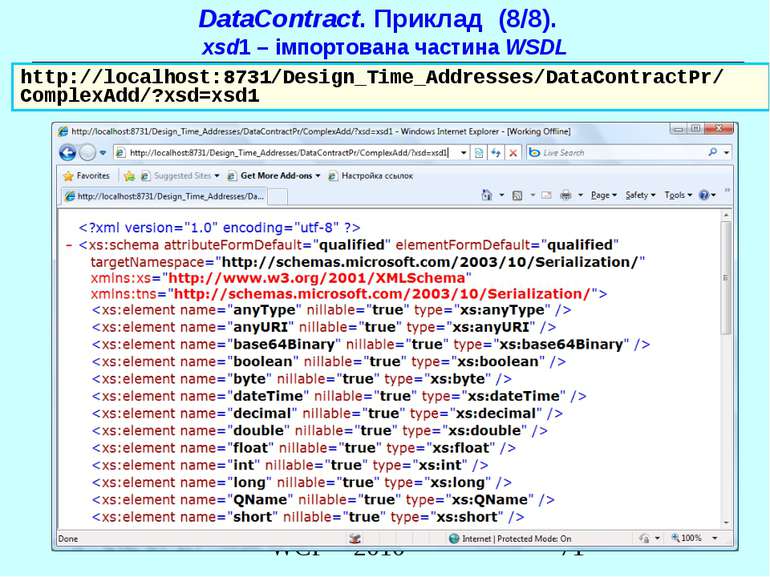DataContract. Приклад (8/8). xsd1 – імпортована частина WSDL http://localhost...