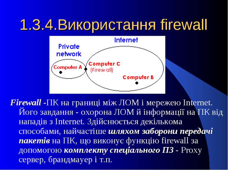 1.3.4.Використання firewall Firewall -ПК на границі між ЛОМ і мережею Interne...