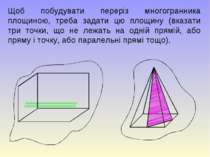 Щоб побудувати переріз многогранника площиною, треба задати цю площину (вказа...
