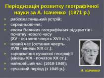 Періодизація розвитку географічної науки за А. Ісаченко (1971 р.) рабовласниц...