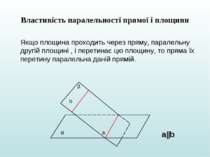 Властивість паралельності прямої і площини Якщо площина проходить через пряму...