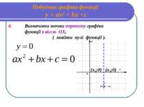 Побудова графіка функції у = ах2 + bх +с 4. Визначити точки перетину графіка ...