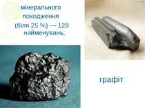 мінерального походження (біля 25 %) — 128 найменувань; графіт
