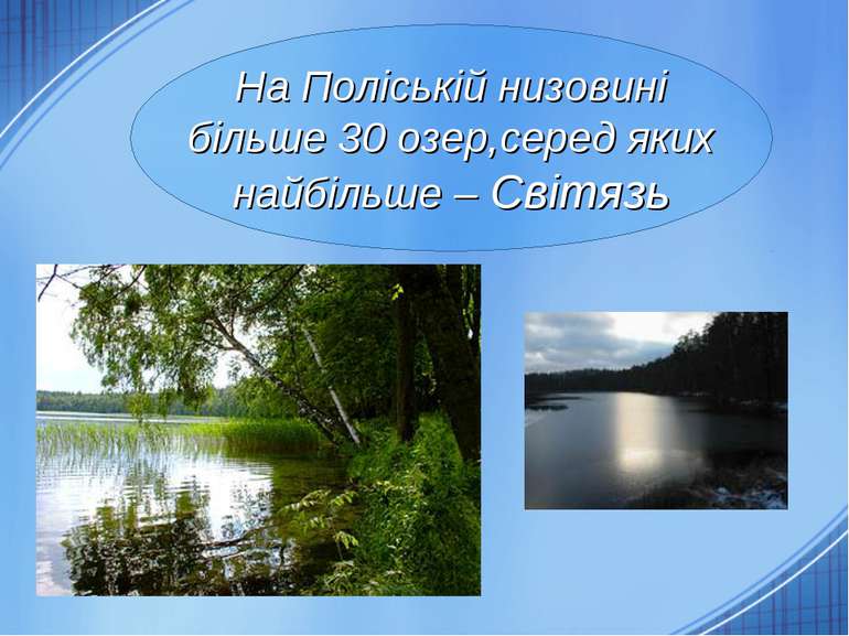 На Поліській низовині більше 30 озер,серед яких найбільше – Світязь