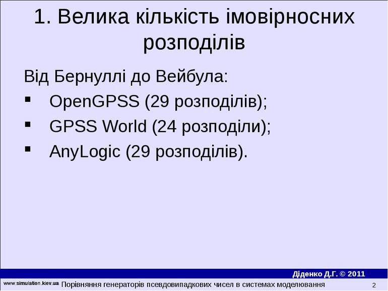 www.simulation.kiev.ua * Від Бернуллі до Вейбула: OpenGPSS (29 розподілів); G...