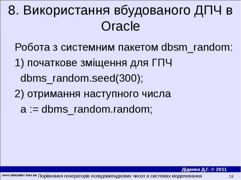 www.simulation.kiev.ua * Робота з системним пакетом dbsm_random: 1) початкове...