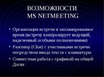 ВОЗМОЖНОСТИ MS NETMEETING Организация встречи в запланированное время (встреч...