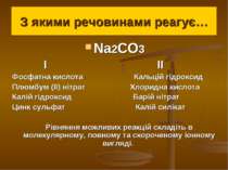 З якими речовинами реагує… Na2CO3 І ІІ Фосфатна кислота Кальцій гідроксид Плю...