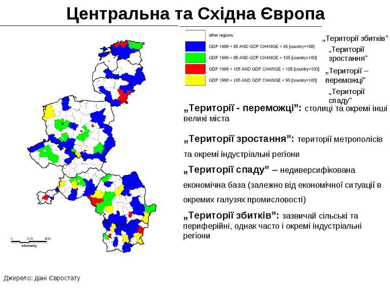 Центральна та Східна Європа „Території збитків” „Території зростання” „Терито...