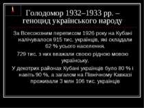 Голодомор 1932–1933 рр. – геноцид українського народу За Всесоюзним переписом...