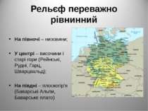 Рельєф переважно рівнинний На півночі – низовини; У центрі – височини і старі...