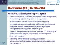 Слайд * Постанова (EC) № 882/2004 Контроль за імпортом з третіх країн Дія Пос...