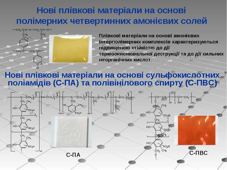 Нові плівкові матеріали на основі полімерних четвертинних амонієвих солей  Пл...