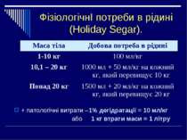 ФізіологічнІ потреби в рідині (Holiday Segar). + патологічні витрати –1% дегі...