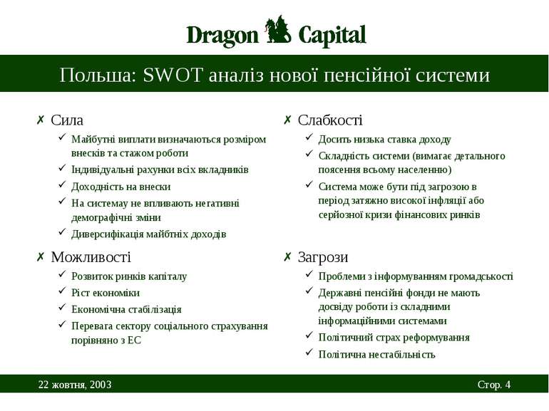 Польша: SWOT аналіз нової пенсійної системи Сила Майбутні виплати визначаютьс...