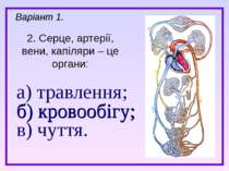 а) травлення; б) кровообігу; в) чуття. 2. Серце, артерії, вени, капіляри – це...