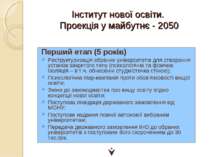 Інститут нової освіти. Проекція у майбутнє - 2050 Перший етап (5 років) Рестр...